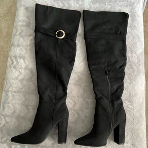 NWOT Black Thigh High Over the Knee Heeled Boots Size 8.5